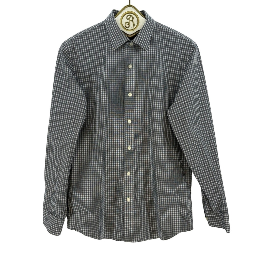 Banana Republic Button Down Shirt Men Blue White Gray Check Standard Fit SMALL